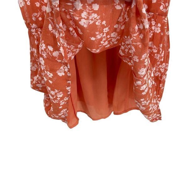 Chelsea28 Sleeveless V-Neck Smocked Tie Shoulder Mini Dress Coral White Medium - Picture 6 of 13